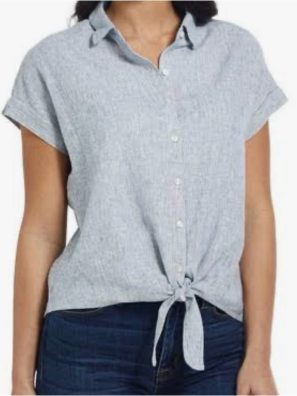Weatherproof Lightweight Short Sleeve Button-Down in Heathered Blue-Gray